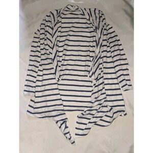 Soma Cardigan Open Front Striped White Navy Blue Cotton Modal Size Small Pockets